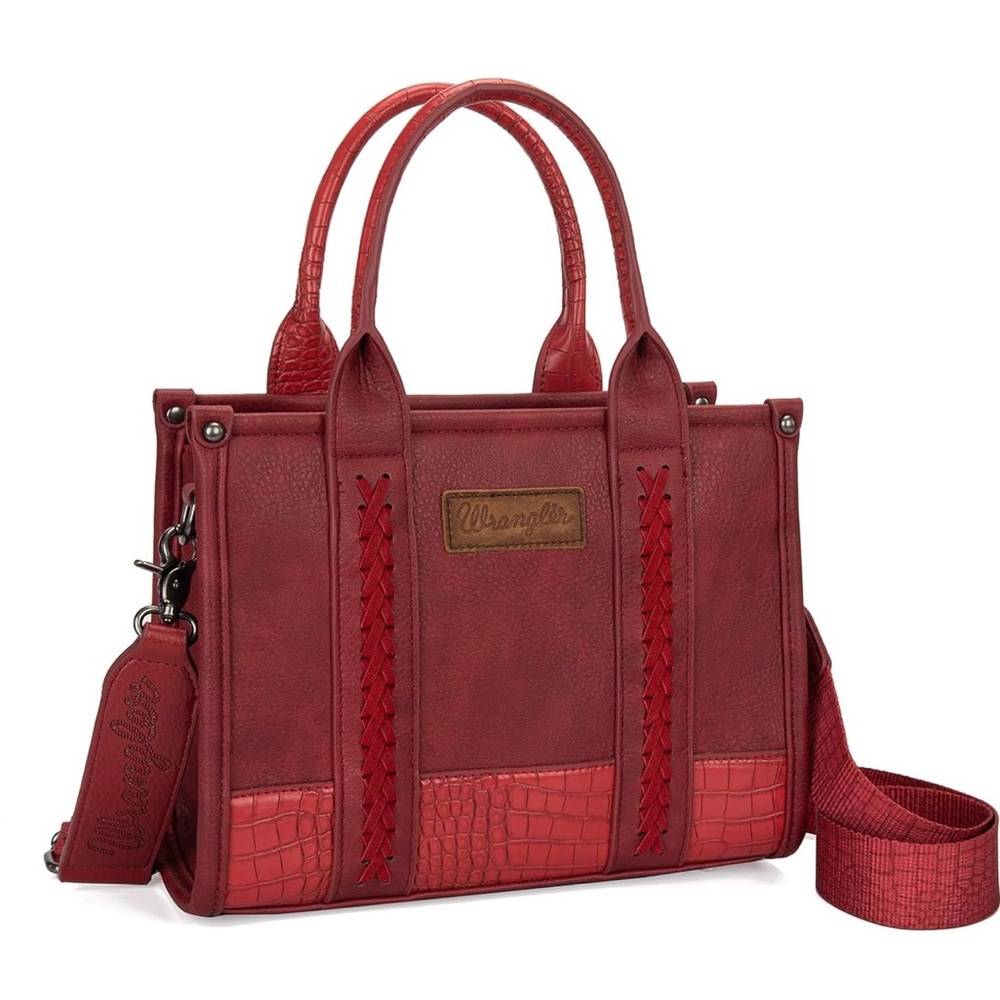Wrangler Burgundy Tote croc print with Structured Shape and Detachable Strap
